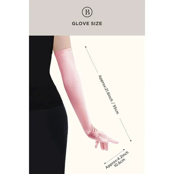 Women's Pink Vintage Satin Long Gloves Party Costume Stretchy Elbow Length - Picture 5 of 5